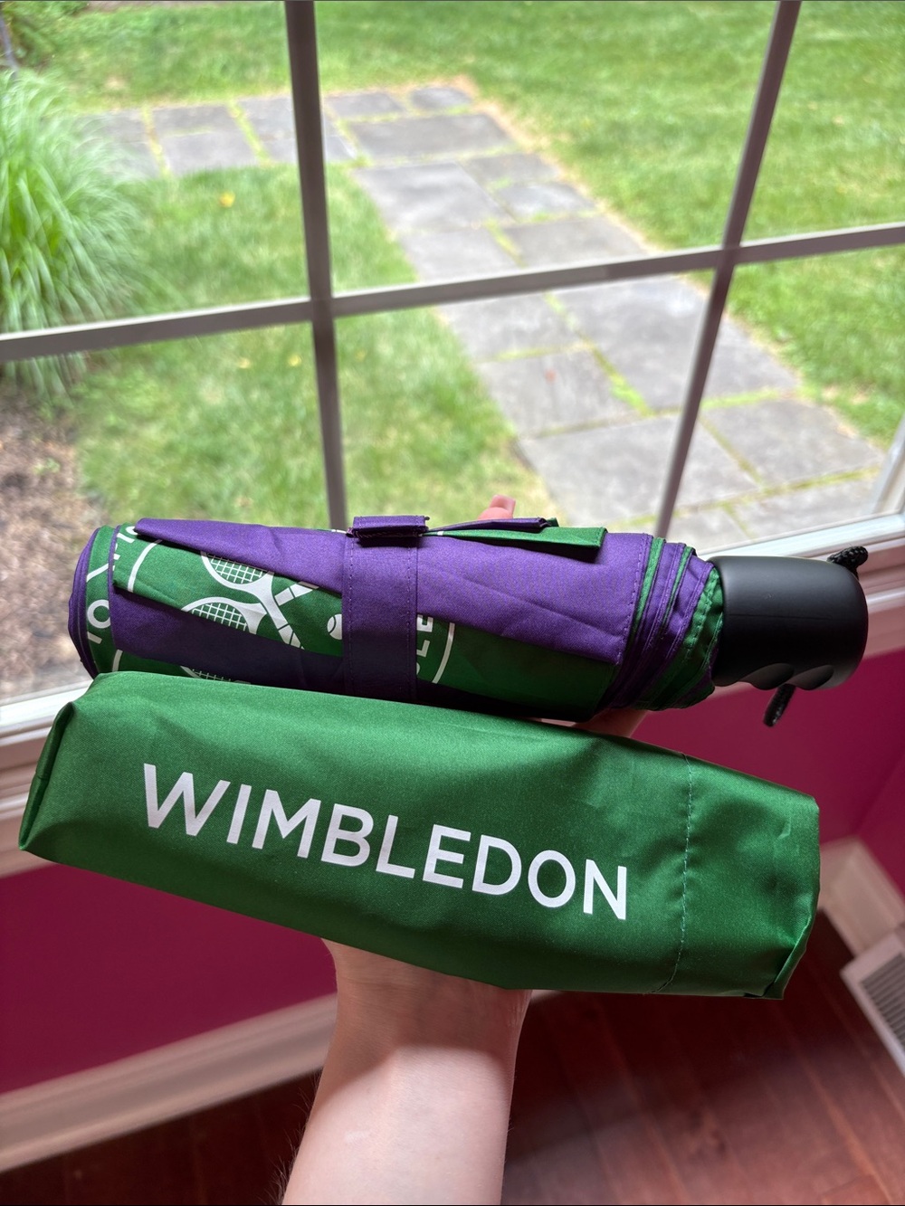 Wimbledon Green and Purple Compact Umbrella NWT